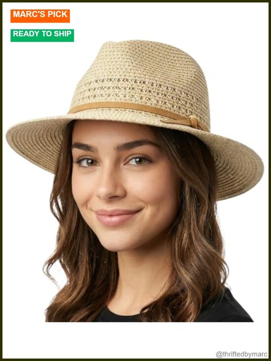 Wide Brim Straw Panama Sun Hat UPF 50+ Packable Beach Hat Summer Vacation